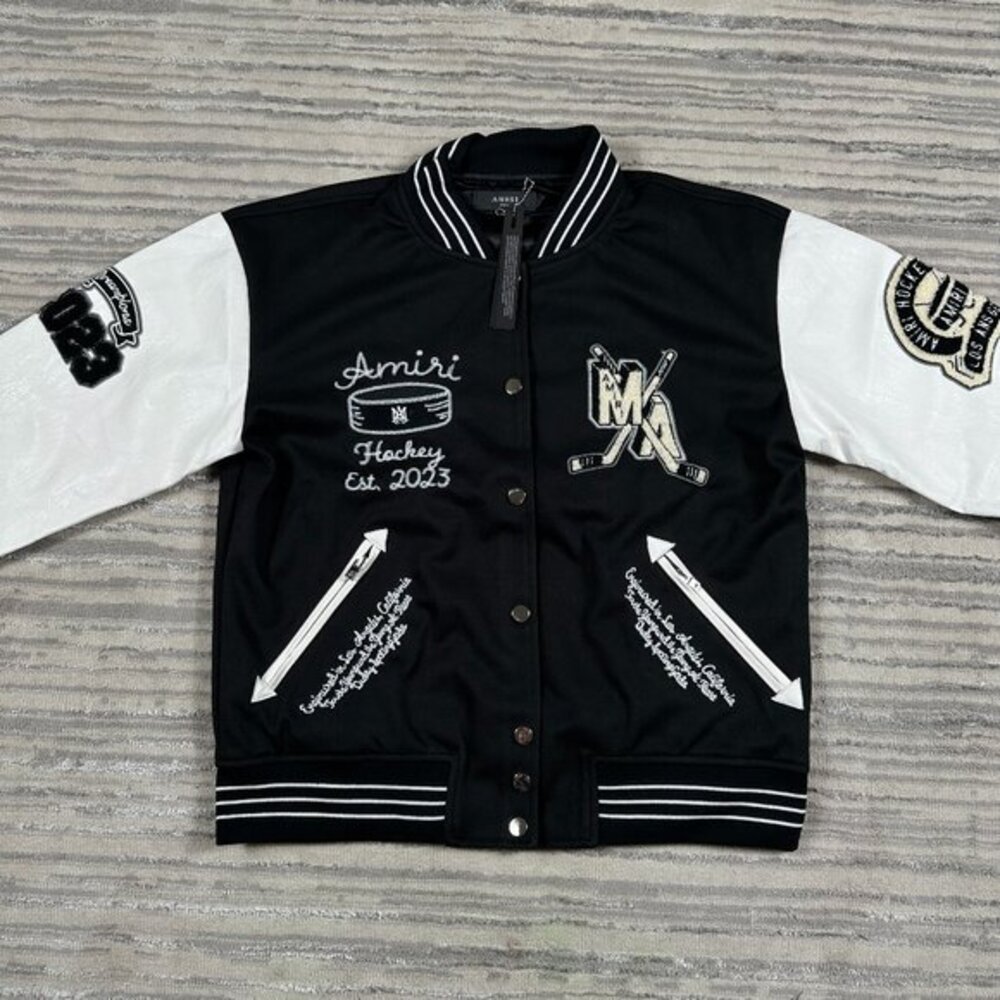 AMIRI Hockey Fighters Leather Jacket Black Mens Size Large